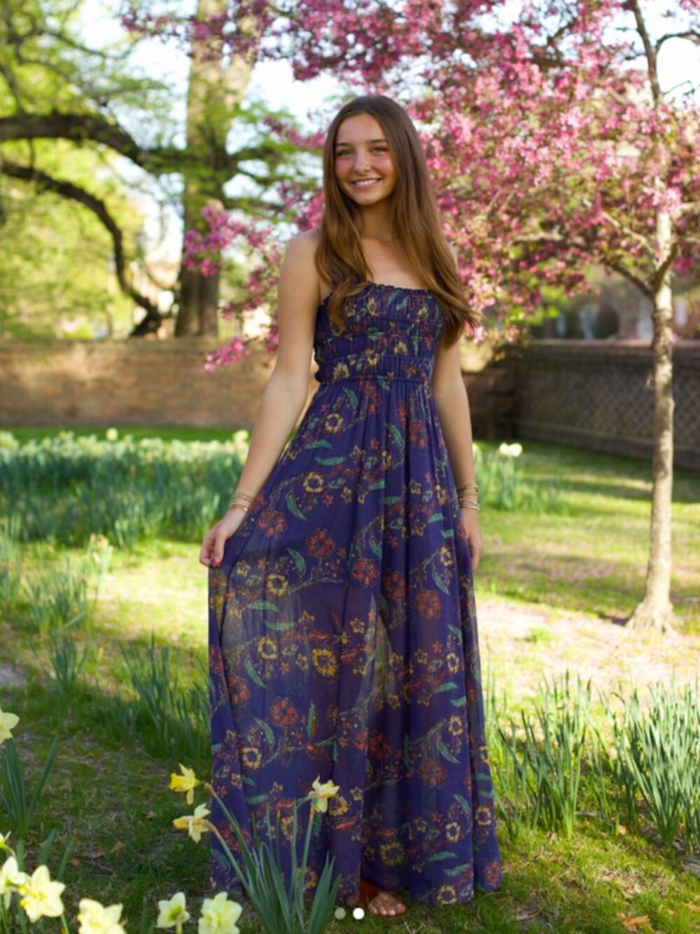 Free People FP One Ciella Printed Maxi Dress Floral Smocked Sleeveless Fitted XS